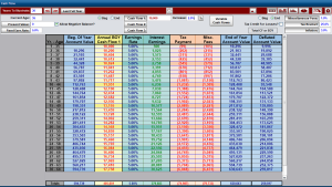 Cash flow calculator showing visual language of column colors